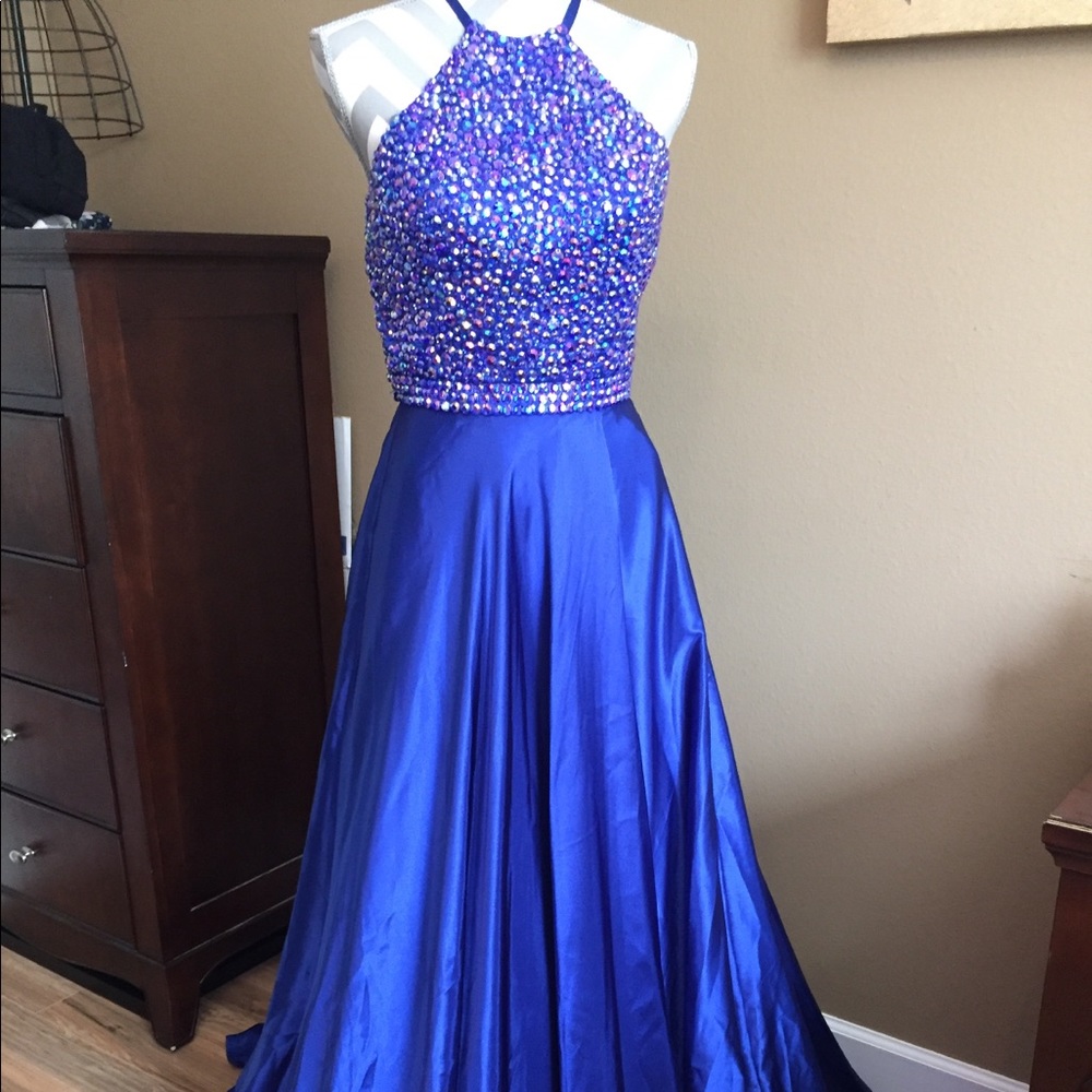 Sherri Hill Blue Formal Dress/Gown full bodice beading..